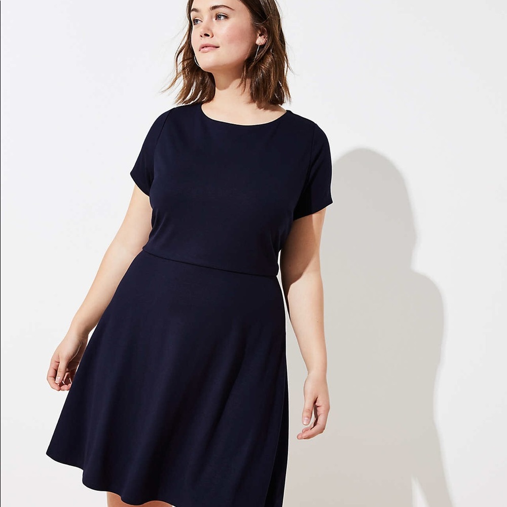 LOFT Plus Navy Bow Back Flare Dress 26W